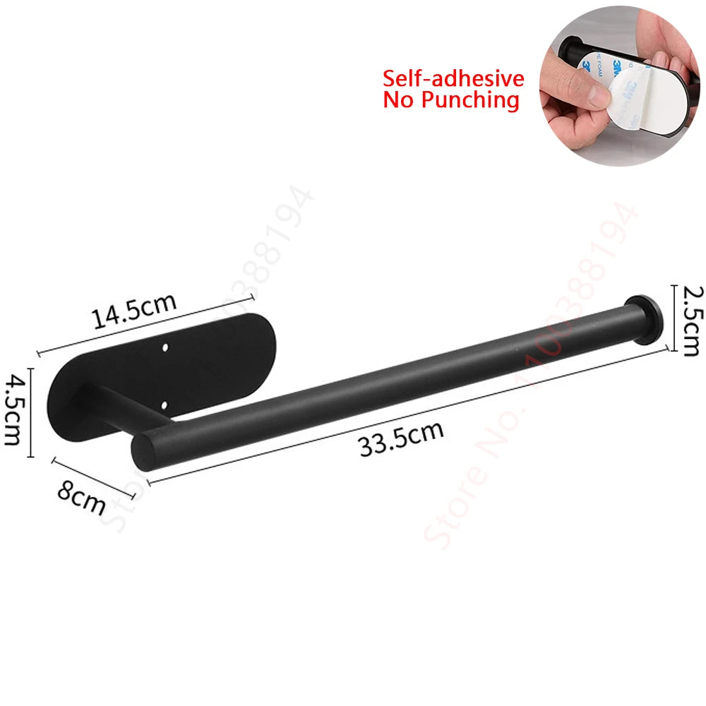 Wall Mount Toilet Towel Paper Holder Adhesive Black Silver Kitchen Roll Paper Stand Hanging Napkin Rack Bathroom Accessories WC