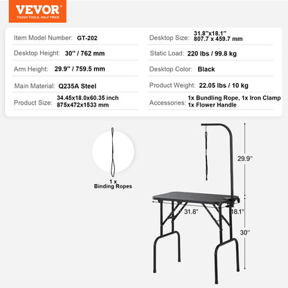 VEVOR Pet Grooming Table Two Arms with Clamp Dog Grooming Station Foldable Pets Stand for Medium Small Dogs with Grooming Loop