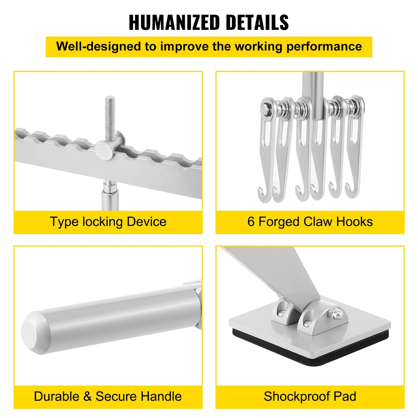 Vevor Dent Pull Bar 6 Claw Hook Dent Puller Single Leg Levelling Portable Dent Pull Bar Aluminum Alloy for Car Dent Repairing