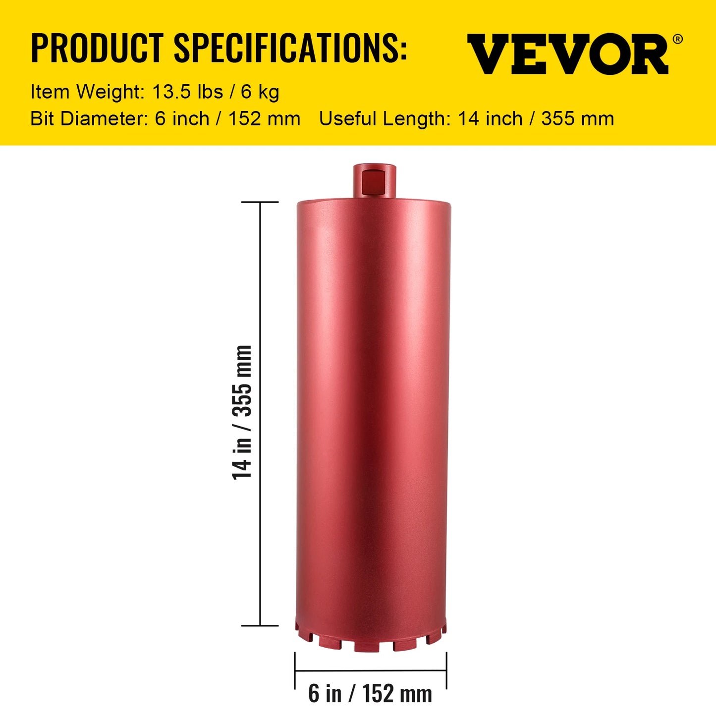 VEVOR Diamond Core Drill Bit 450mm Length 5/4in Universal Thread Hole Cutter for Drilling Concrete Brick Masonry Marble w/ Blade