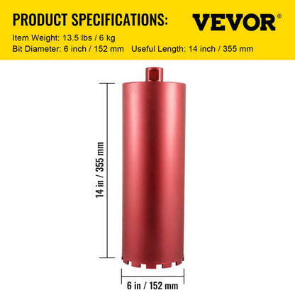 VEVOR Diamond Core Drill Bit 450mm Length 5/4in Universal Thread Hole Cutter for Drilling Concrete Brick Masonry Marble w/ Blade