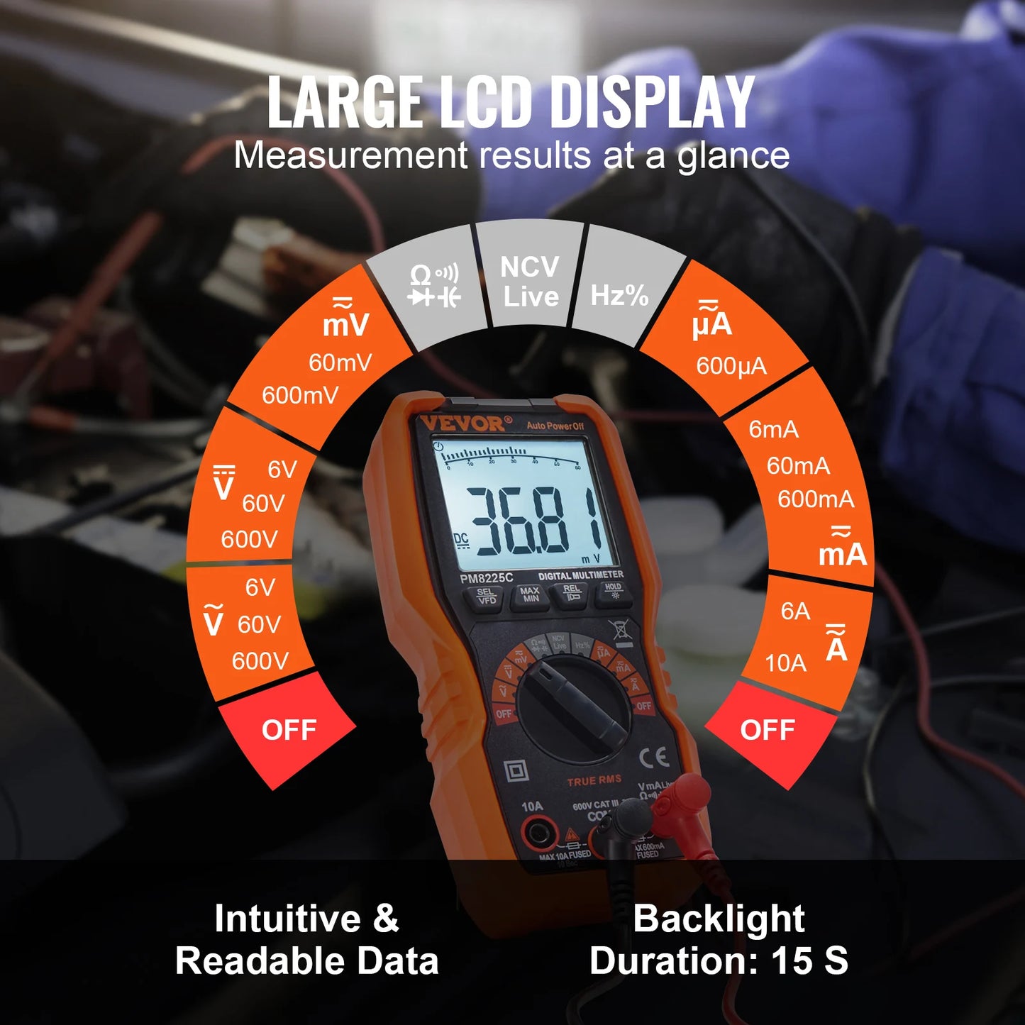 VEVOR Digital Multimeter 4000/6000 Counts Tester DC AC Voltmeter NCV , Ohm Volt Amp Tester for Current and Voltage Measurement