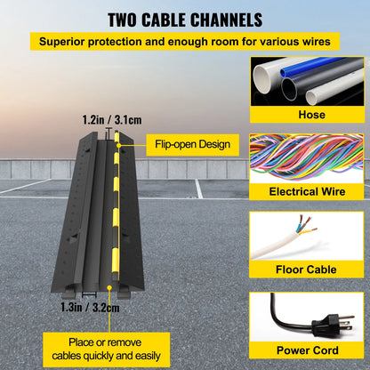 VEVOR Cable Protector Ramp 4 Packs 2 Channels Speed Bump Hump Rubber Modular Speed Bump Rated 11000 LBS Load Capacity Protector