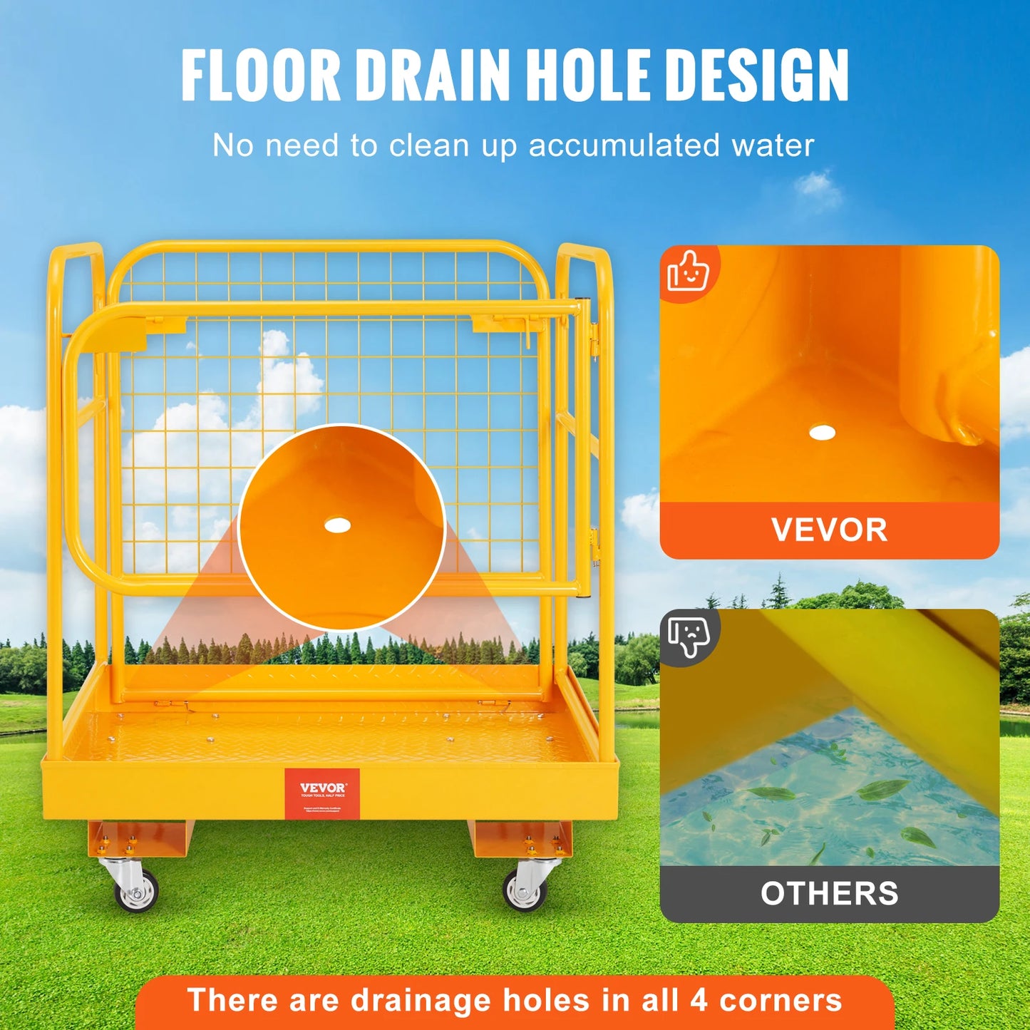 VEVOR 1200lbs Forklift Safety Cage Folding Security Platform with Lockable Swivel Wheels Holds 1 to 2 Adults for Aerial Work