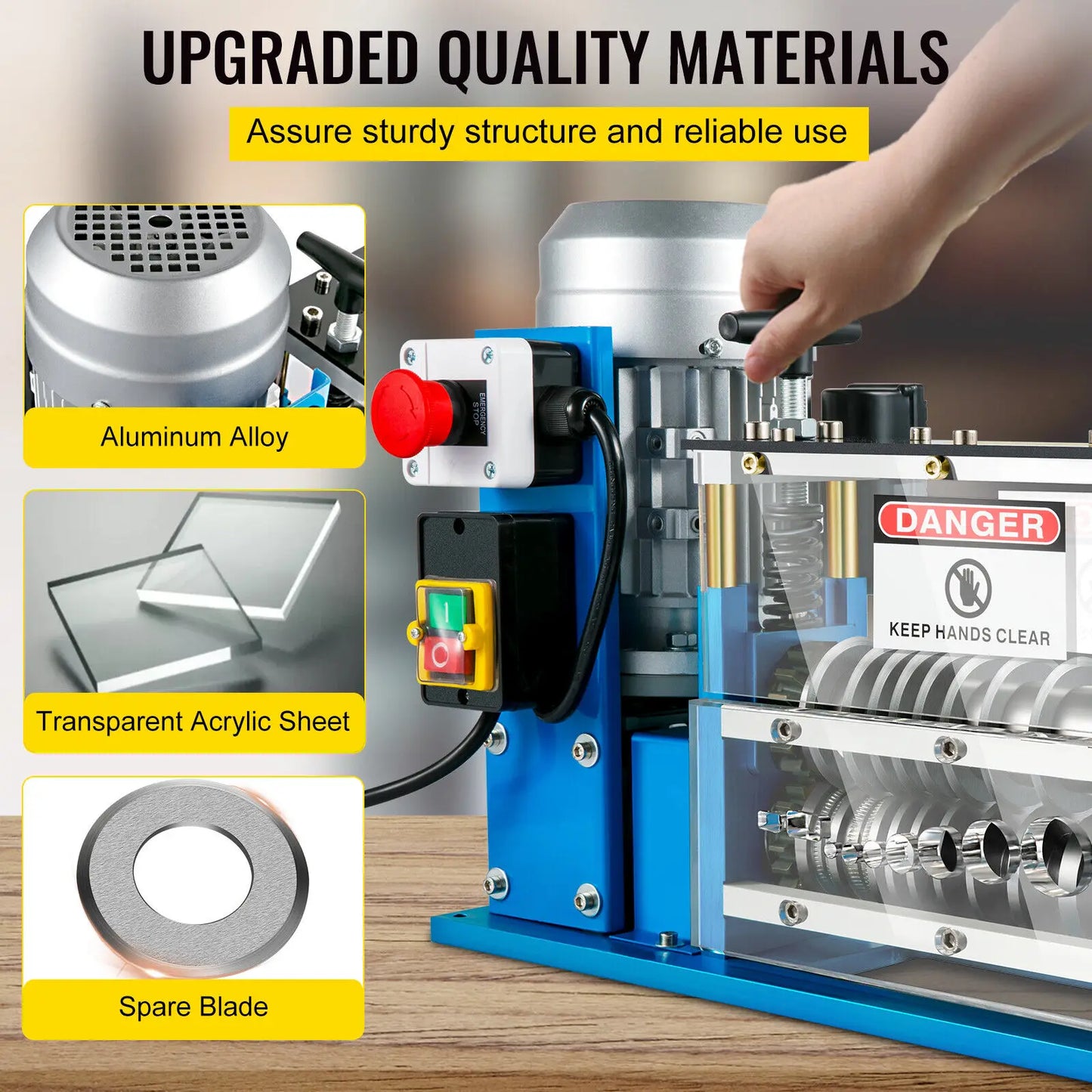 VEVOR Electric Wire Stripping Machine W/ Blade 1.5mm-38mm Cable Stripper for Removing Plastic & Rubber from Wire, Copper Recycle