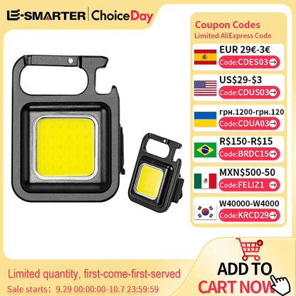 COB LED Mini Flashlight Super Bright EDC Keychain Light Outdoor Emergency Camping Pocket Lamp With Tail Magnet Corkscrew