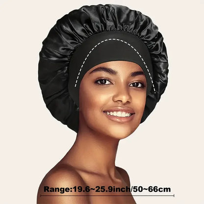 1pc Silky Satin Cap Reusable Elastic Wide Band Shower Cap Sleeping Cap Hair Protective Cap for Women Curly Natural Hair