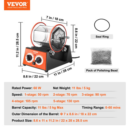 VEVOR 3kg 5kg Rotary Tumbler Surface Polisher Jewelry Drum Polishing Machine Gem DIY Mini-Tumbler Finishing Tools