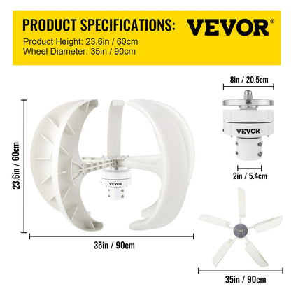 VEVOR Vertical Axis Wind Turbine 12V 600W Alternative Energy Generator VAWT Small Windmill Free Energy With Controller for Home