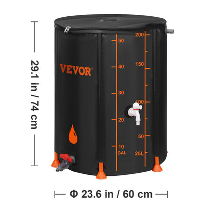 VEVOR Collapsible Rain Barrel 53/100 Gal Large Capacity PVC Rainwater Collection System with Spigots and Overflow Kitfor Garden
