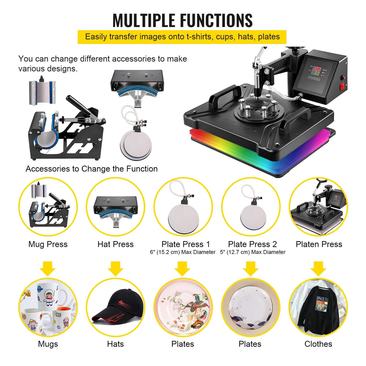 VEVOR 5 6 8 in 1 Heat Press Machine T shirt Heat Transfer Printer Muntifunctional Sublimation For Mug/Latte Mug/Hat/Plate/Bottle