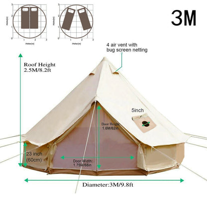 VEVOR Camping Tent 3-7m Waterproof Cotton Canvas Bell Tent Outdoor 4 Seasons Family Party Picnic Yurt W/ Stove Hole4-12 Person
