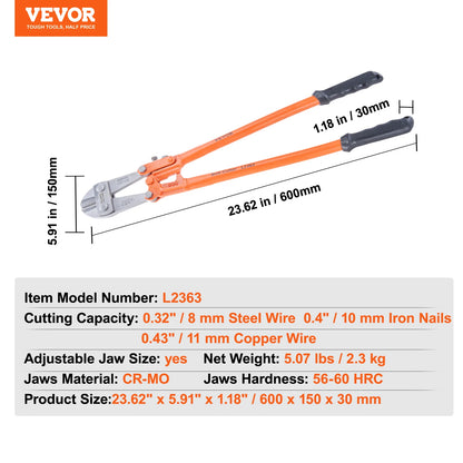 VEVOR Bolt Cutter 8in/14in/18in/24in Lock Cutter Bi-Material Handle with Soft Rubber Grip Chrome Molybdenum Alloy Steel Blade
