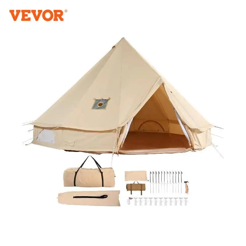 VEVOR Canvas Bell Tent 4 Seasons 4 m/13.12 ft Yurt Tent Canvas Tent for Camping with Stove Jack Breathable Tent Holds 6 People