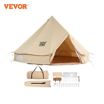 VEVOR Canvas Bell Tent 4 Seasons 4 m/13.12 ft Yurt Tent Canvas Tent for Camping with Stove Jack Breathable Tent Holds 6 People