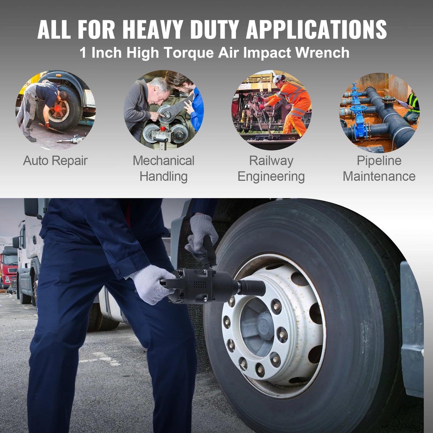 VEVOR Air Impact Wrench Up to 2730 ft-lbs Reverse Torque Output 1" Pneumatic Impact Gun for Heavy Duty Repairs and Maintenance