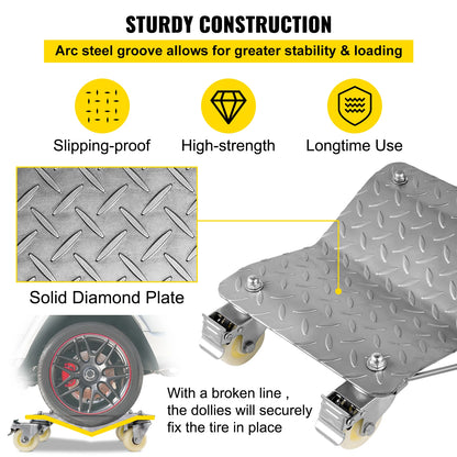 VEVOR 2 Pcs Car Tire Wheel Trolley Dollies Parking Assistant Vehicle Moving Tire Skates with 4 Casters 1100 Lbs Weight Capacity