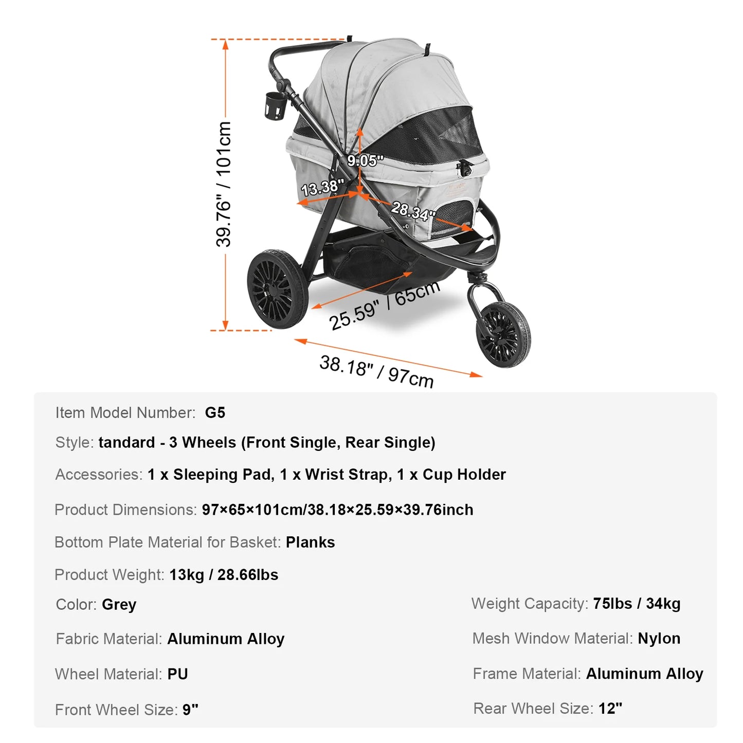 VEVOR Pet Stroller Carrier Dog Cat Strollers Lightweight Travel Rotate with Brakes Pet Pad Cup Holder for Puppy Dog Accessories