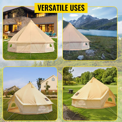VEVOR Camping Tent 3-7m Waterproof Cotton Canvas Bell Tent Outdoor 4 Seasons Family Party Picnic Yurt W/ Stove Hole4-12 Person
