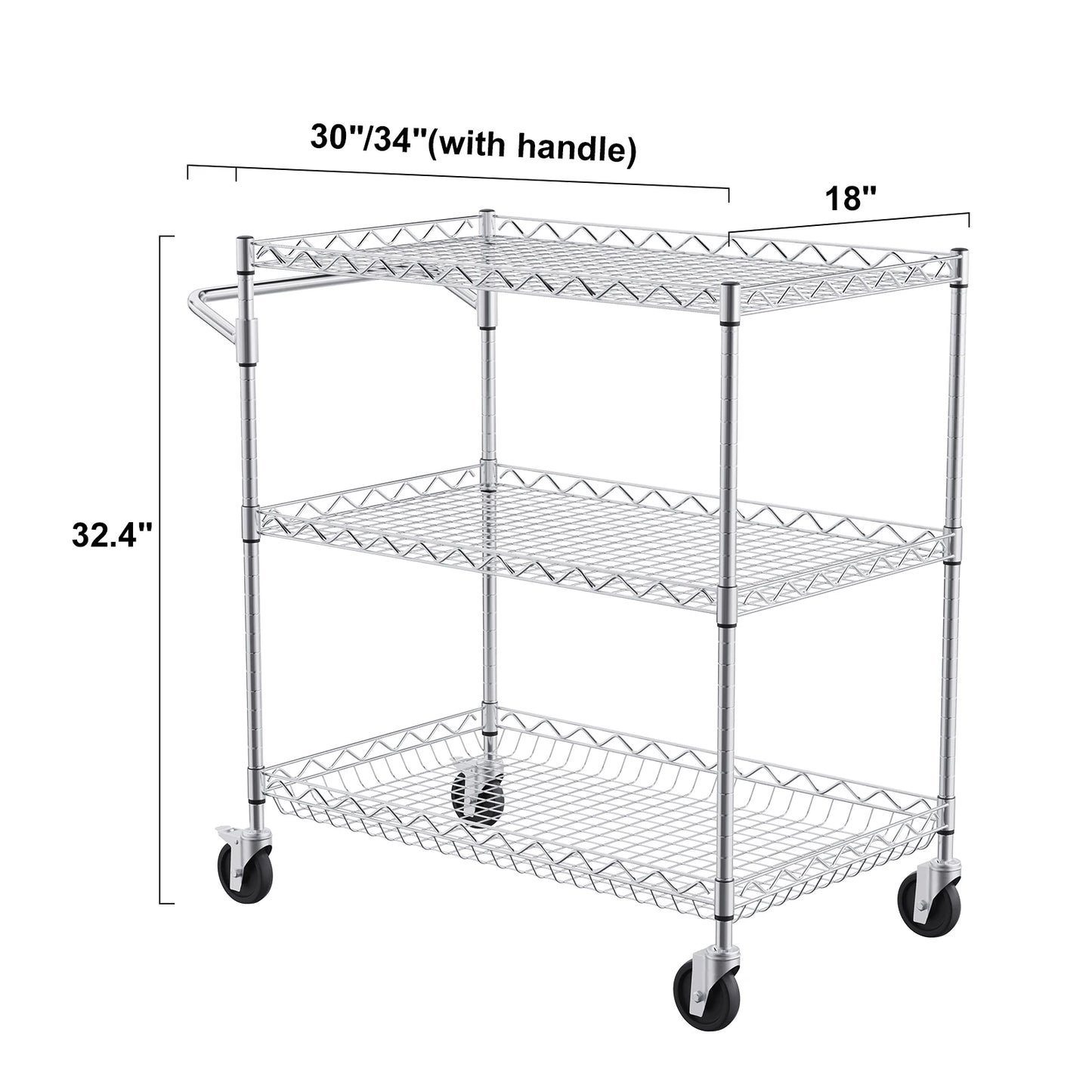 VEVOR Rolling Utility Cart 3-Tier Mobile Shelving Unit Organizer Service Cart on Wheels Metal Storage Trolley for Kitchen Bar