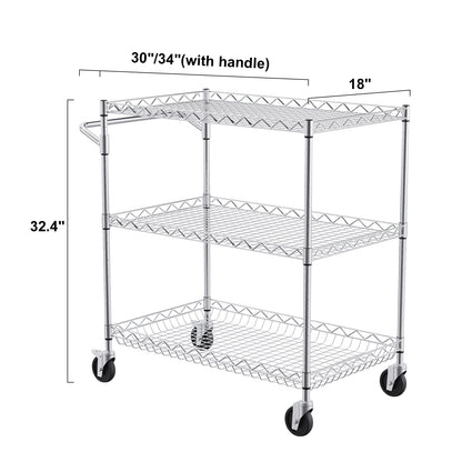 VEVOR Rolling Utility Cart 3-Tier Mobile Shelving Unit Organizer Service Cart on Wheels Metal Storage Trolley for Kitchen Bar