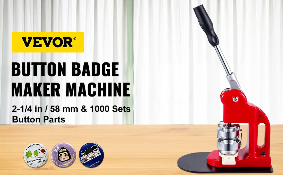 VEVOR 25-75MM Badge Maker Machine DIY Button Pin Broochs Press Making Tool with 500 or 1000Pcs Circle Manufacture Button Parts