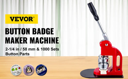VEVOR 25-75MM Badge Maker Machine DIY Button Pin Broochs Press Making Tool with 500 or 1000Pcs Circle Manufacture Button Parts