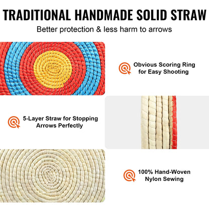 VEVOR 20in Traditional Solid Straw Round Archery Target Shooting Bow Coloured Rope Target 3/5 Layer for Shooting Practice
