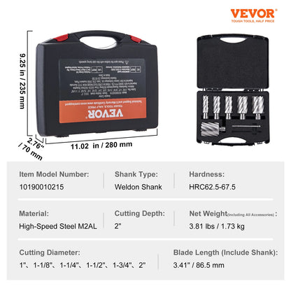 VEVOR Annular Cutter Set 6 pcs13 pcs Weldon Shank Mag Drill Bits 1" / 2" Cutting Depth for Using with Magnetic Drills
