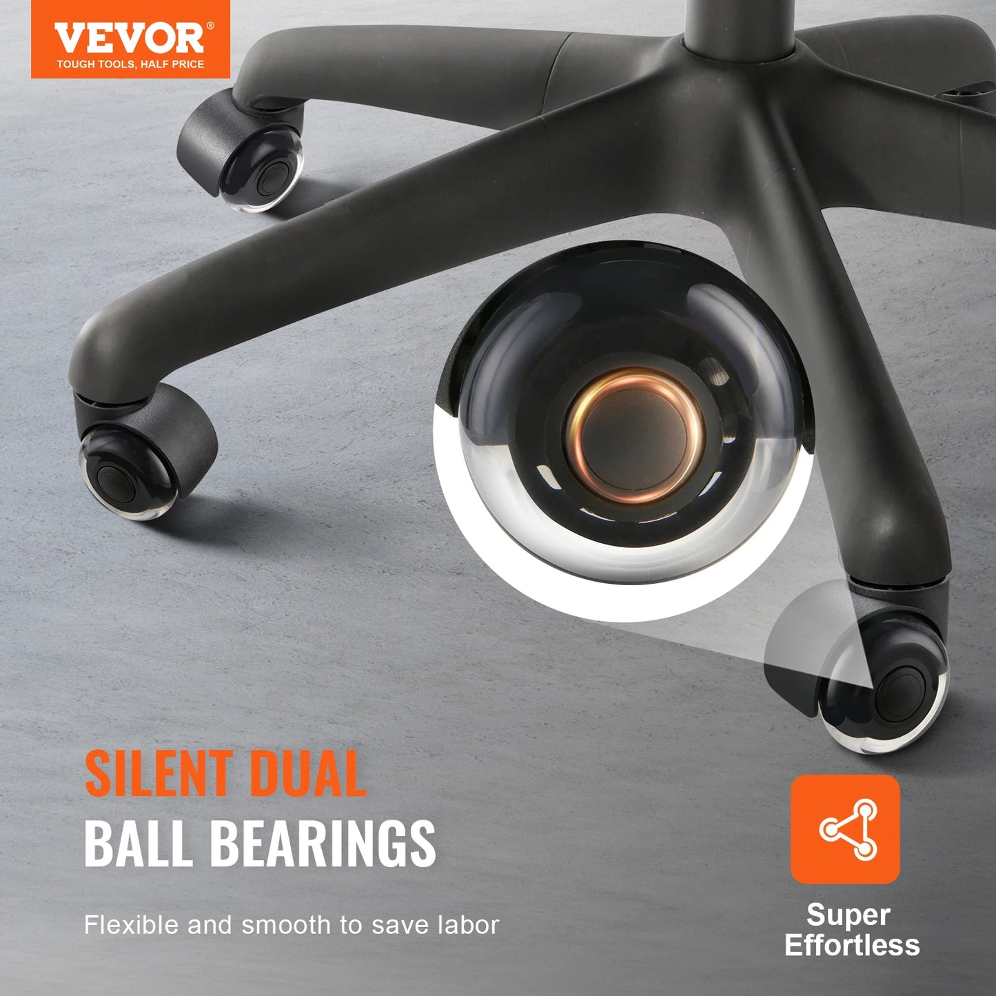 VEVOR 2/3 inch Set of 5 Office Chair Wheels Replacement Computer Gaming Desk Universal Caster for Hardwood Floors and Carpet