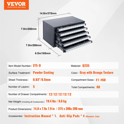 VEVOR Drill Bit Dispenser Cabinet Three-Drawer Drill Bit Organizer Cabinet Steel Drill Dispenser Organizer Cabinet Storage