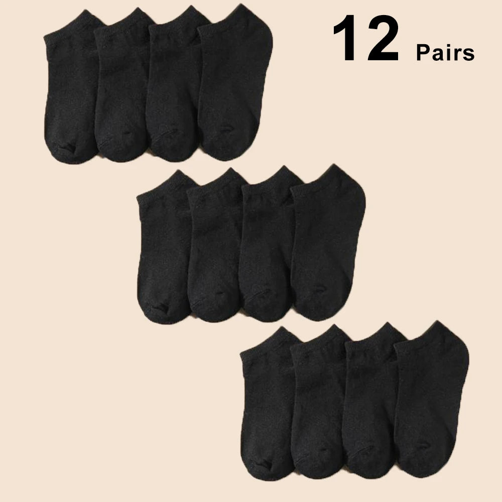 12 Pairs Men Solid Color Boat Socks Comfortable Breathable High-Quality Business Low Tube Socks Casual Men Slippers Ground Socks