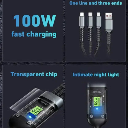 3-IN-1 120W/100W Data Cable For iPhone 15-7 Fast Charging Cable USB to TypeC 8 Pin Mirco USB For Samsung Huawei Xiaomi USB C