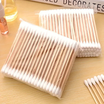 100/500/700/1000pcs Double Head Wood Cotton Swab Nose Ears Cleaning Women Makeup Tools Lipstik Cotton Buds Bastoncillos Oidos