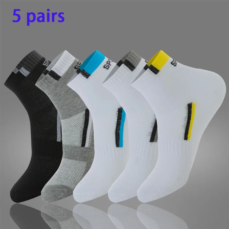 5 Pairs of MEN'S Sports Socks, Summer Sweat Wicking and Moisture Absorbing, Breathable Basketball Socks, Medium Length