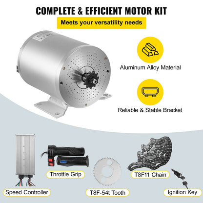 VEVOR Electric Brushless DC Motor 72V 3000W 48V 1500W Brushless Motor Kit w/Controller Throttle Grip for Electric Scooter E Bike