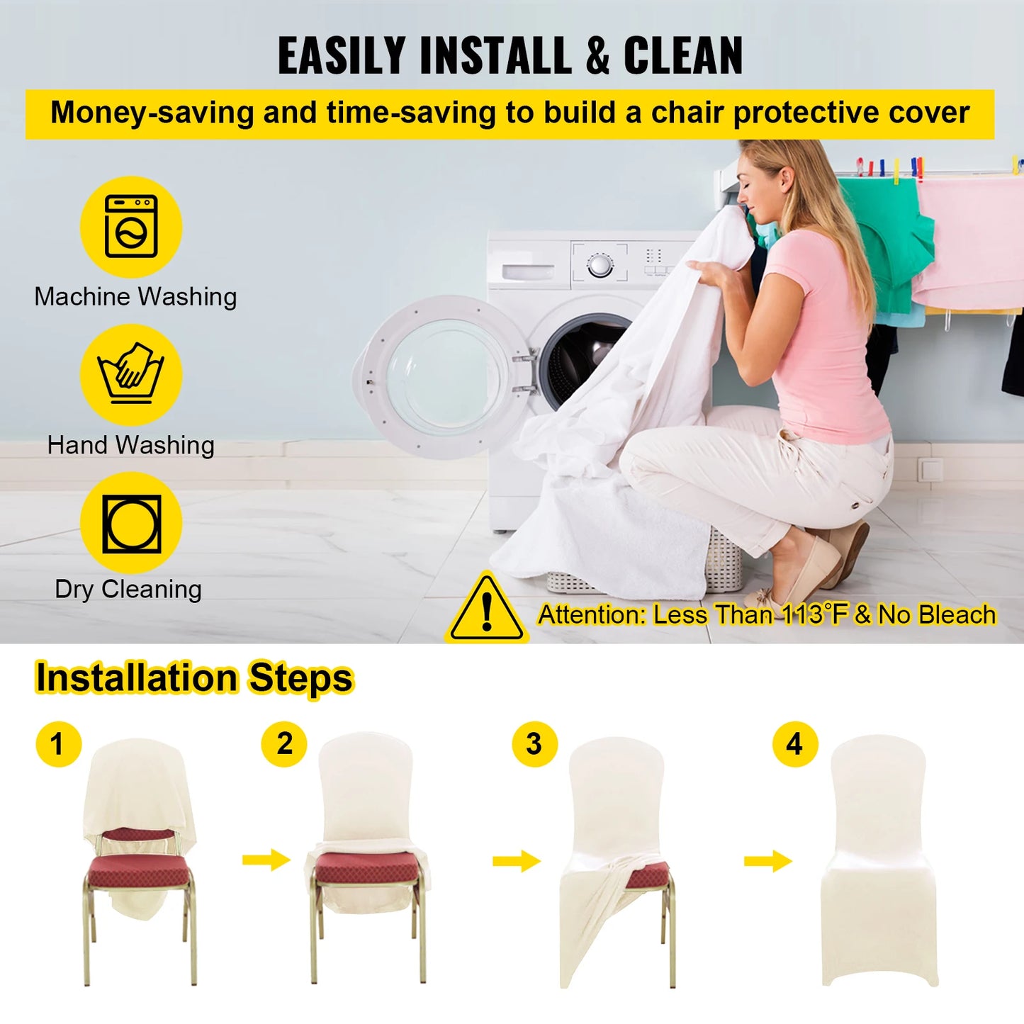 VEVOR 100Pcs Wedding Chair Covers Stretch Polyester Spandex Slipcover Folding Flat Front Chair Covers for Hotel Dining Party