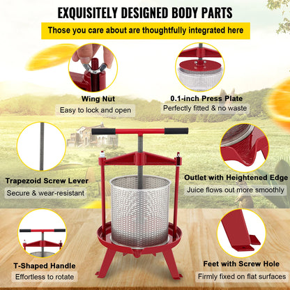 VEVOR Fruit Wine Press 3.7Gal/14L Cast Iron Manual Grape Presser for Wine Making Cider Tincture Vegetables Honey Olive Oil Press
