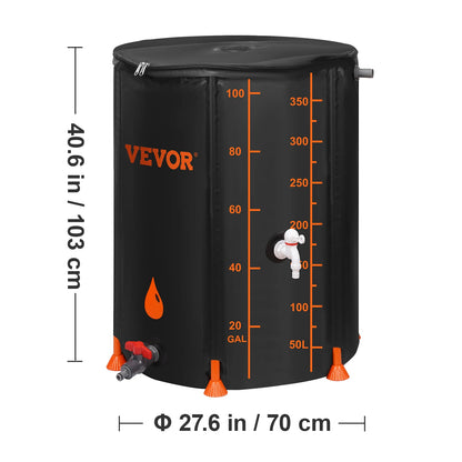 VEVOR Collapsible Rain Barrel 53/100 Gal Large Capacity PVC Rainwater Collection System with Spigots and Overflow Kitfor Garden
