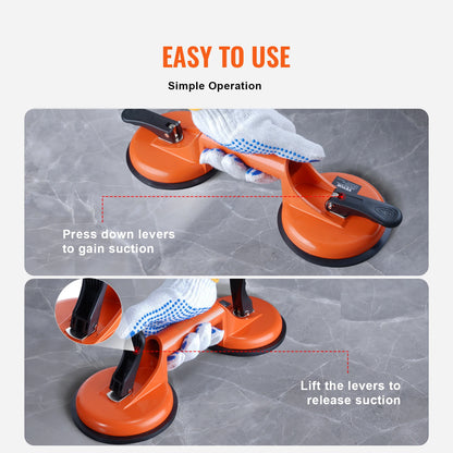 VEVOR 4.7" 2 Pack 330 lbs Glass Vacuum Suction Cup Vacuum with Aluminum Handle for Glass Granite Tile Metal Wood Panel Lifting