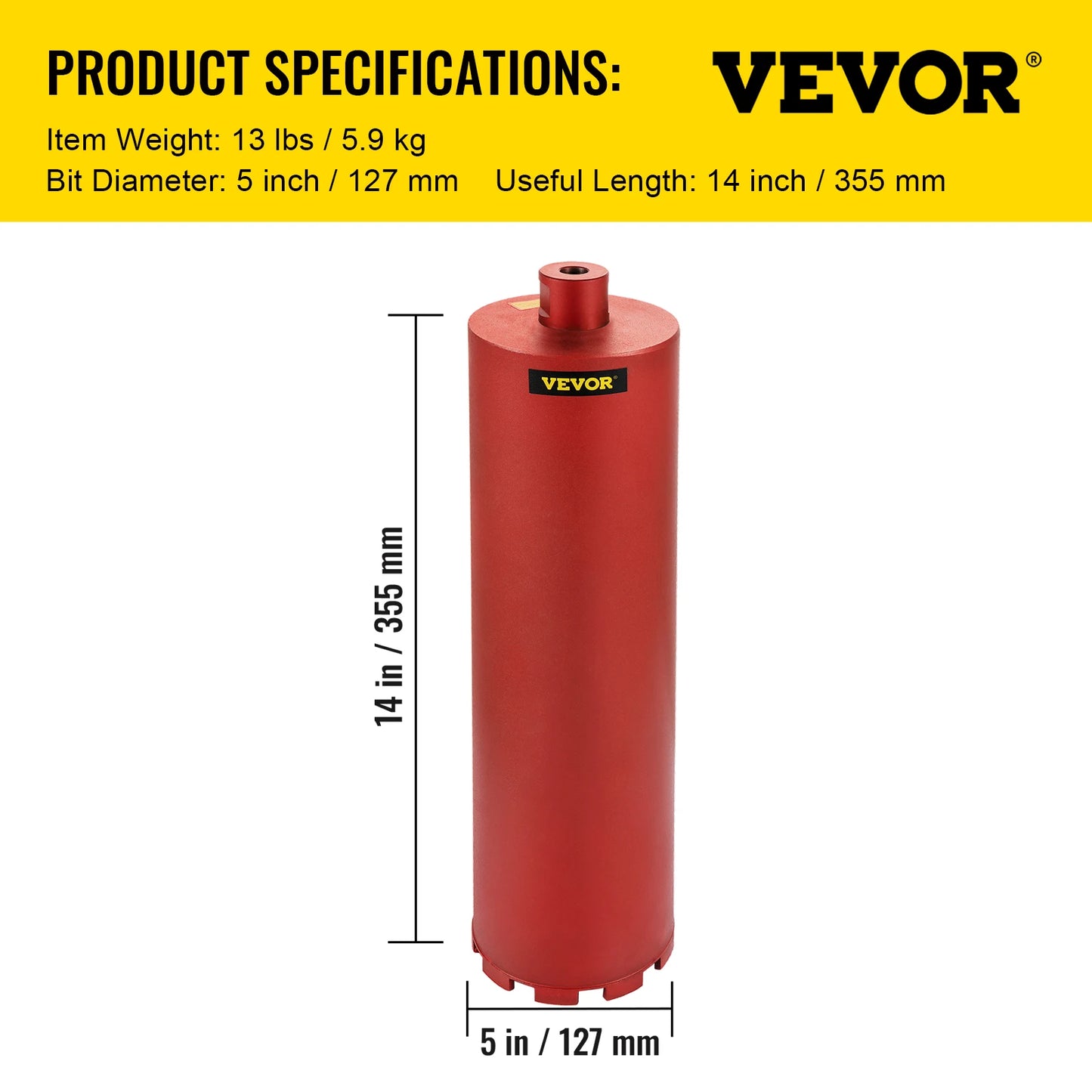 VEVOR Diamond Core Drill Bit 450mm Length 5/4in Universal Thread Hole Cutter for Drilling Concrete Brick Masonry Marble w/ Blade
