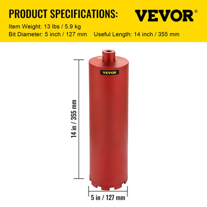 VEVOR Diamond Core Drill Bit 450mm Length 5/4in Universal Thread Hole Cutter for Drilling Concrete Brick Masonry Marble w/ Blade