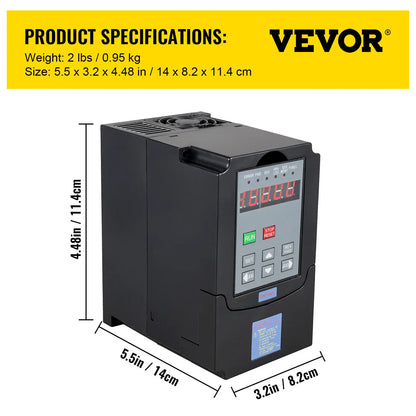 VEVOR VFD Inverter Variable Frequency Drive Converter 1.5/2.2/3.0/4.0/5.5/7.5KW AC 220V 3P Output Speed Controller for Motor CNC