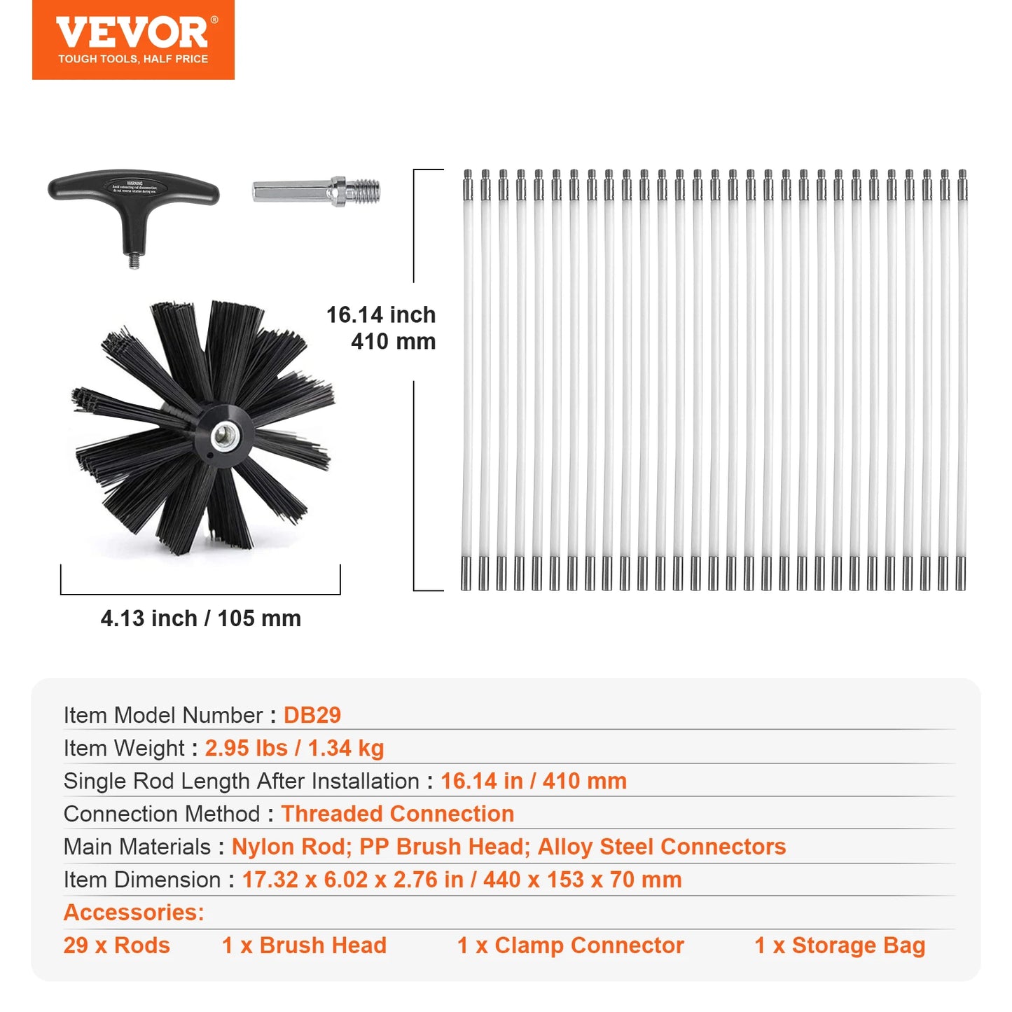 VEVOR Dryer Vent Cleaner Kit Flexible Lint Trap Brush Reinforced Nylon Duct Cleaning Tools Dryer Vent Brush Dryer Cleaning Kit