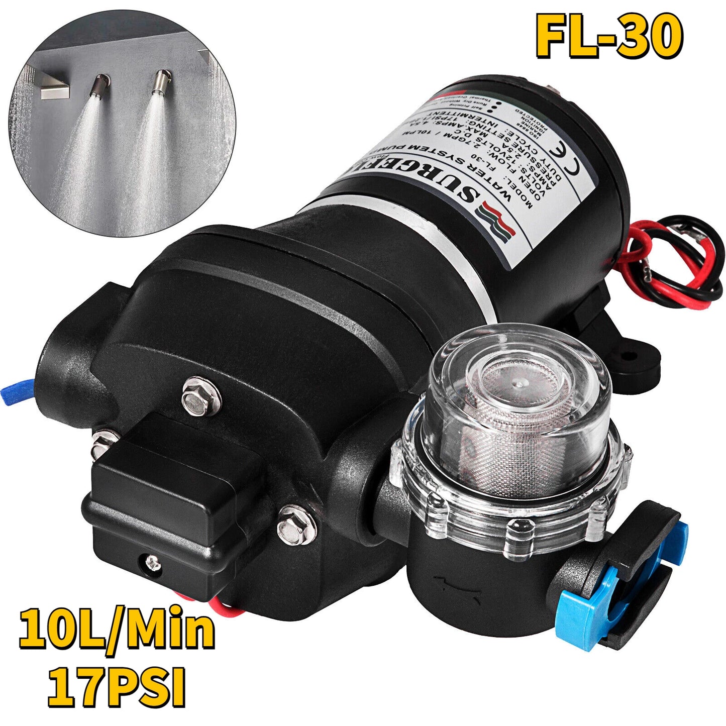 VEVOR 12V Diaphragm Water Pump 10L/Min 17PSI 17L/Min 40PSI High Pressure Automatic Self Priming Misting Booster Pump Car Marine
