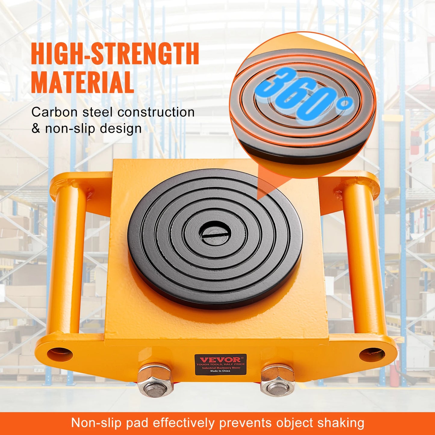 VEVOR 6T Machinery Skate Dolly Industrial Mover with 4 PU Wheels and 360° Rotation Non-Slip Cap for Warehouse Workshop Factory