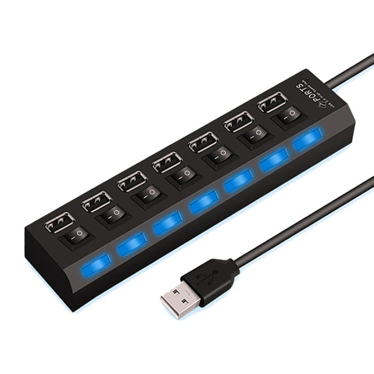 Adattatore HUB USB 2.0 ad alta velocità 4/7 porte, espansore multiplo USB, estensione multipla con interruttore a lampada LED per PC portatile