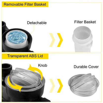 VEVOR 230V Swimming Pool Pump 1HP 750W Motor In/Above Ground Inlet/Outlet 52.6ft / 47.6ft Quiet For Clean Swimming Pool Water