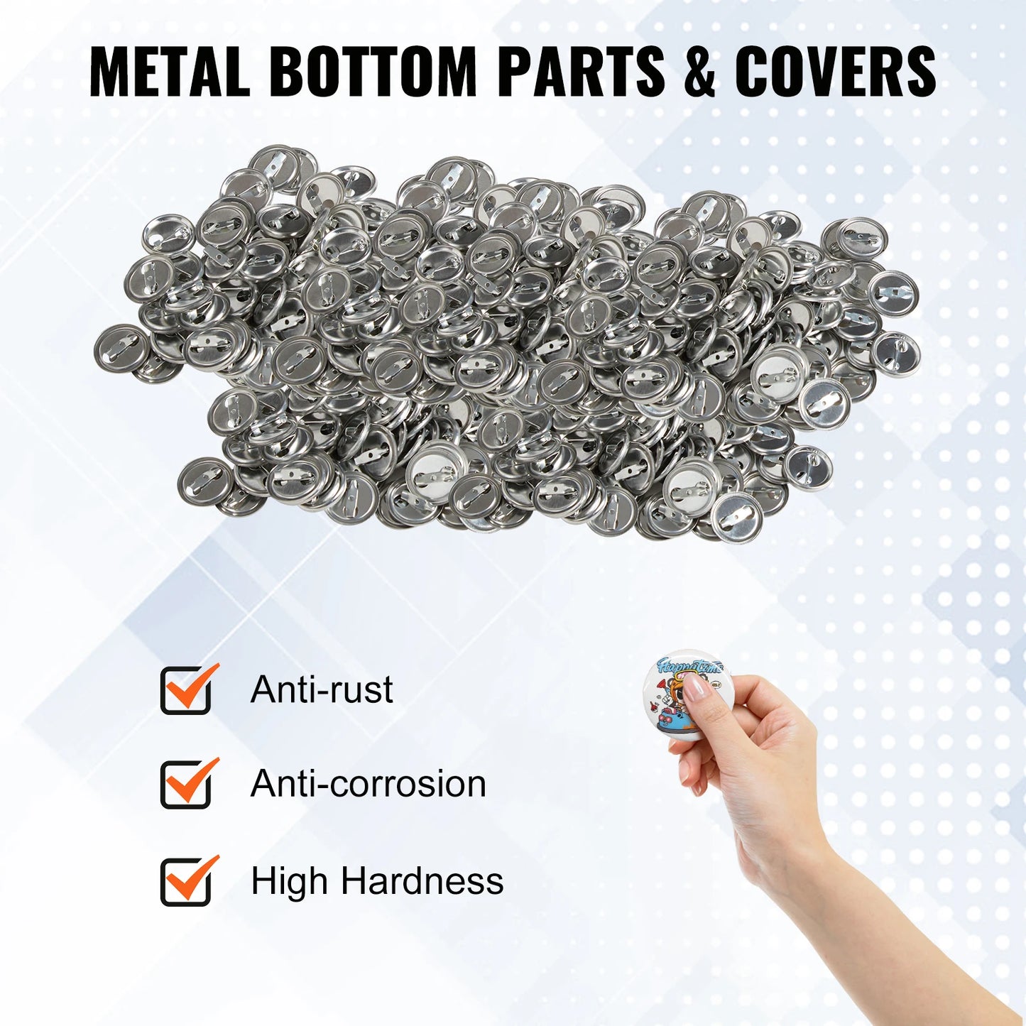 VEVOR 25/32/58/75mm Button Badge Parts Supplies for Button Maker Machine 200/500Sets Metal and Plastic Pin Badges