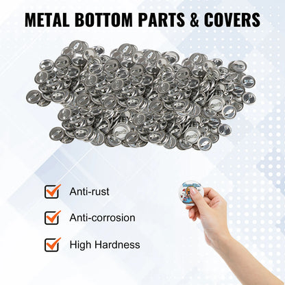 VEVOR 25/32/58/75mm Button Badge Parts Supplies for Button Maker Machine 200/500Sets Metal and Plastic Pin Badges